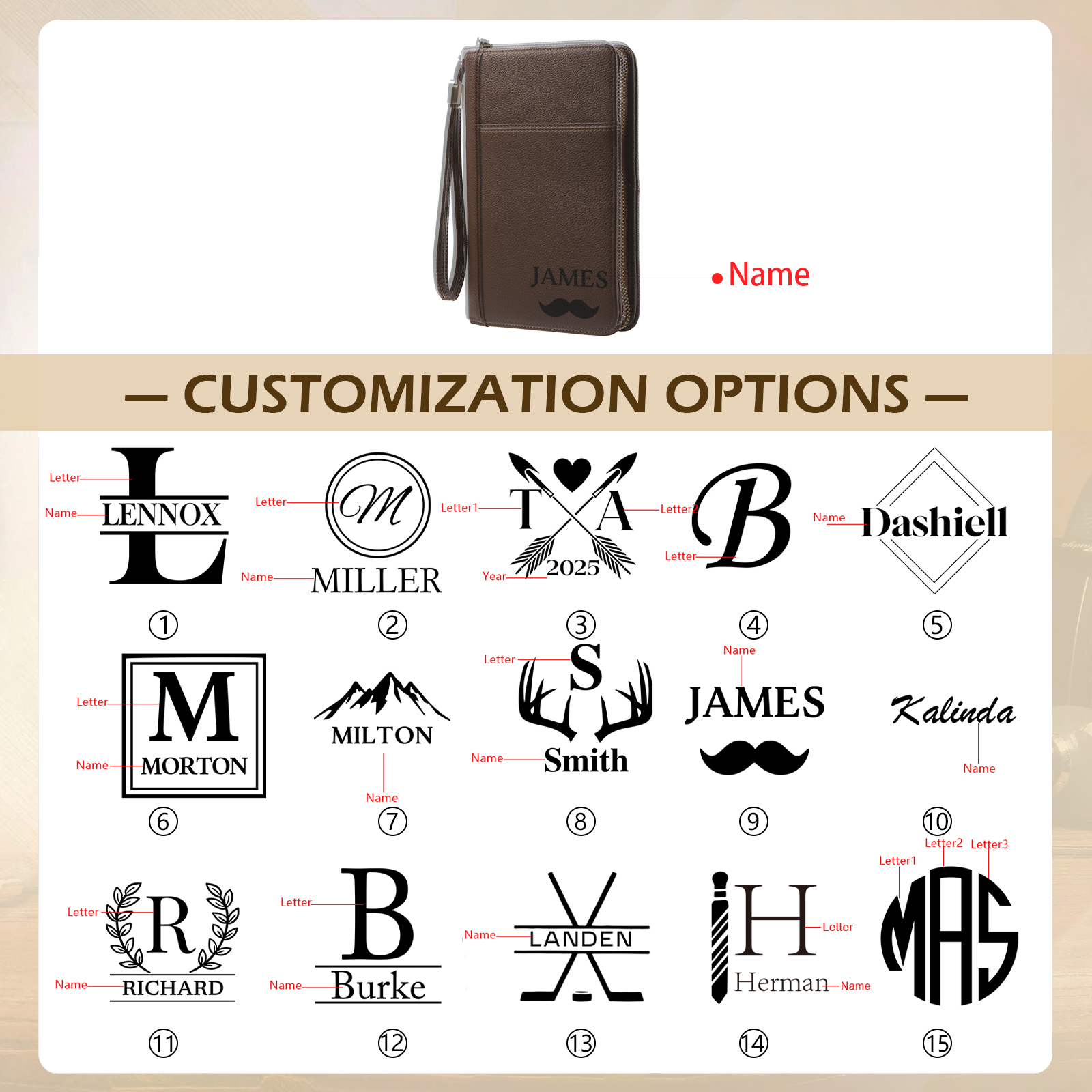 Brown Personalised Leather Wallet Engraved Photo Short Wallet Gifts For Men