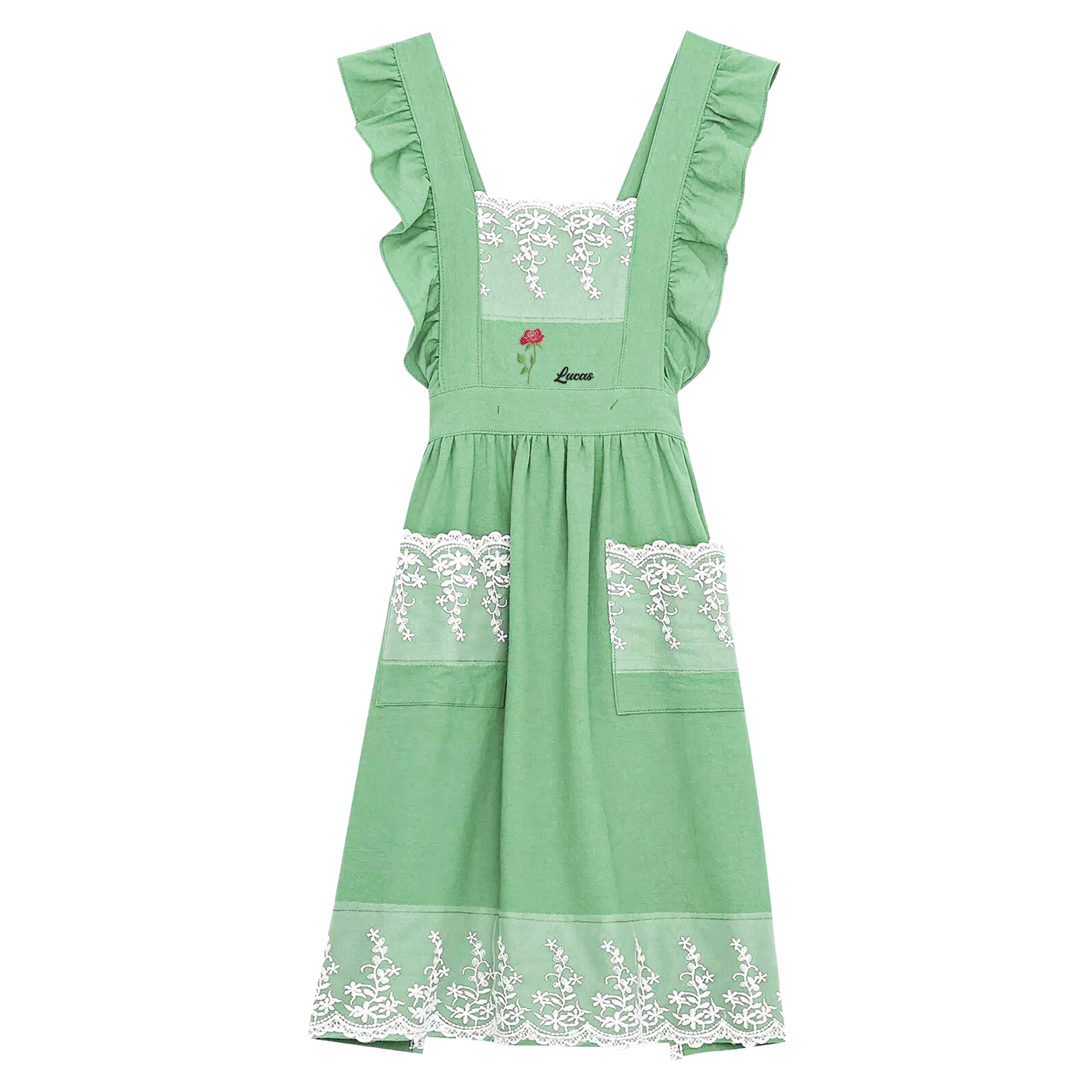 Personalised Embroidered Apron with Name & Custom Flower – Gift for Women | Jessemade