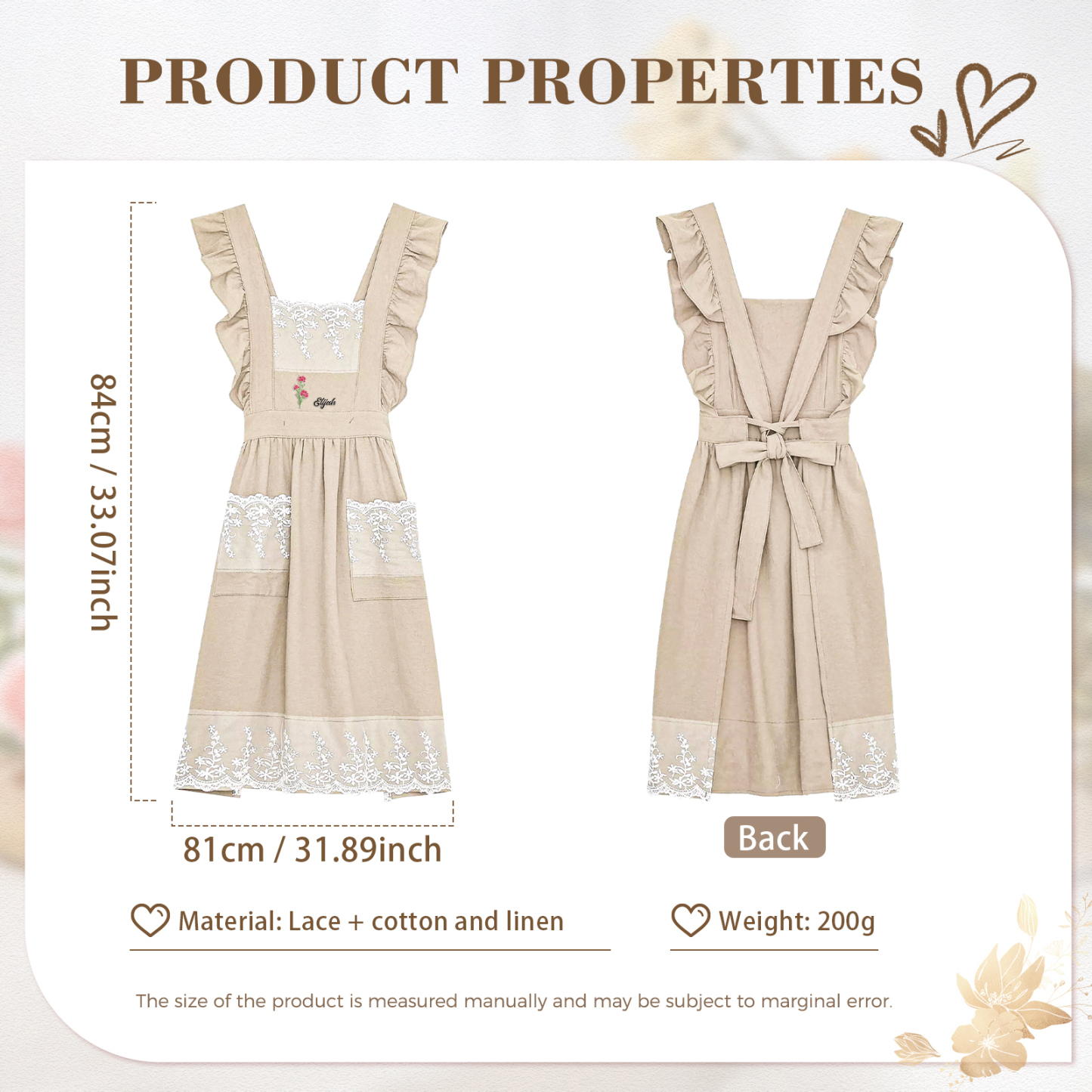 Personalised Embroidered Apron with Name & Custom Flower – Gift for Women | Jessemade