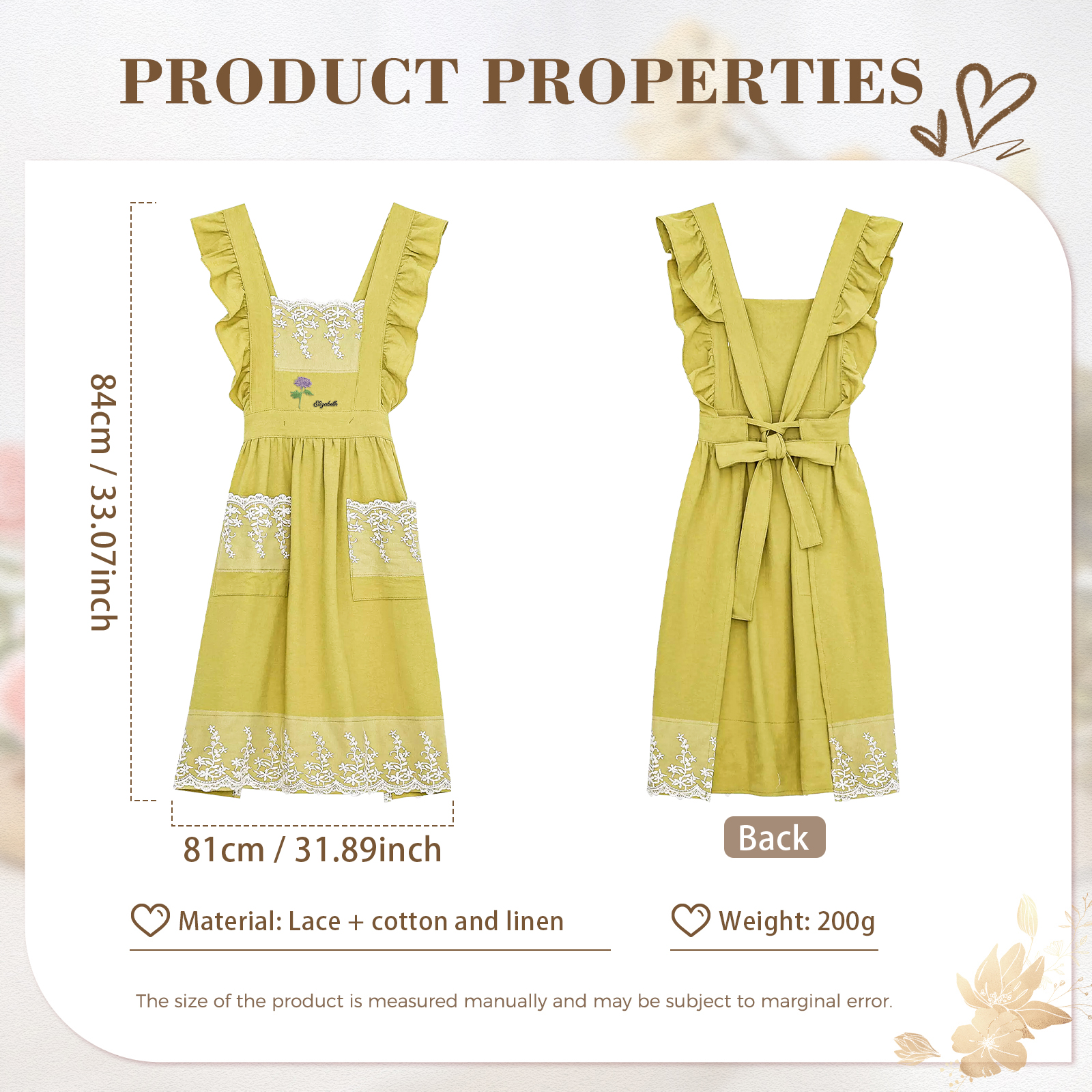 Personalised Embroidered Apron with Name & Custom Flower – Gift for Women | Jessemade