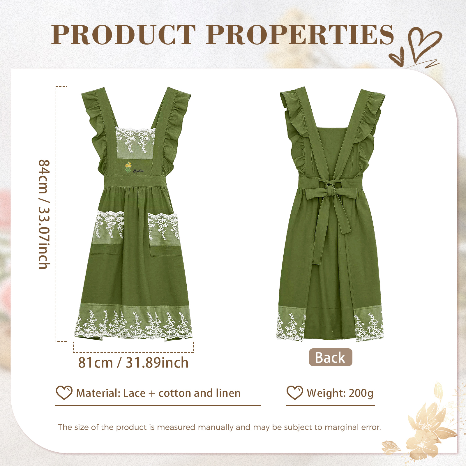 Personalised Embroidered Apron with Name & Custom Flower – Gift for Women | Jessemade