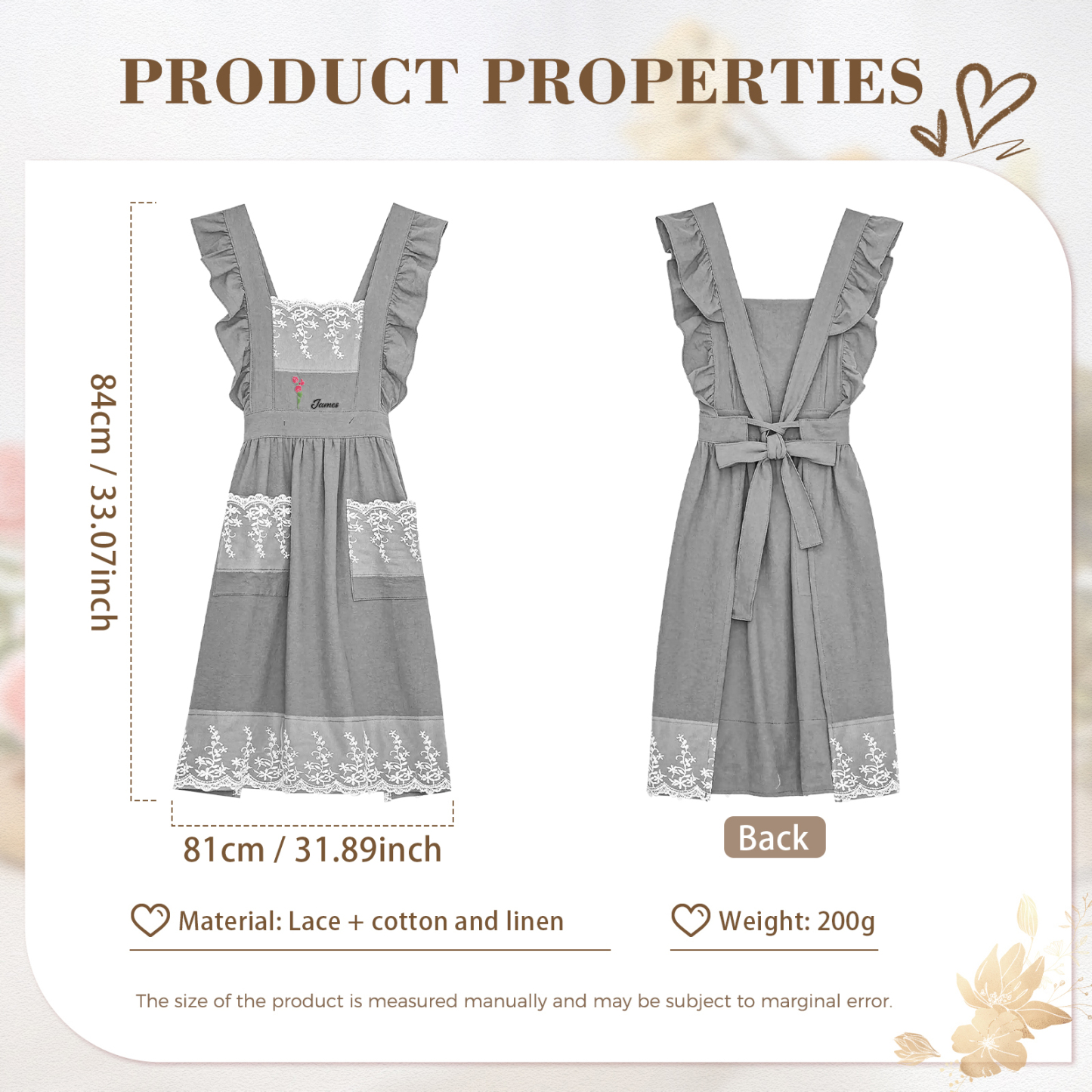 Personalised Embroidered Apron with Name & Custom Flower – Gift for Women | Jessemade