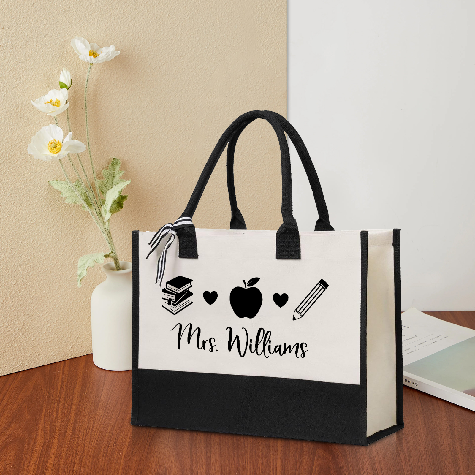 Personalised Teacher Canvas Tote Bag – Custom Name Gift for Teachers' Day | Jessemade
