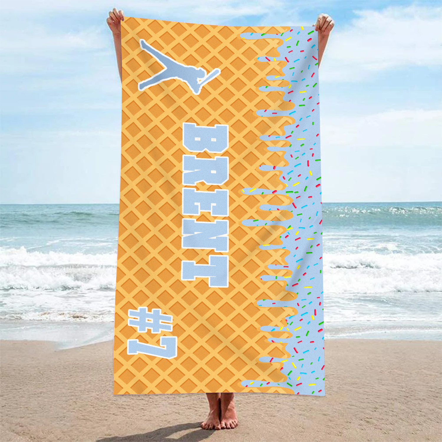 Personalised Beach Towel with Name & Number – Unique Gift for Family | Jessemade