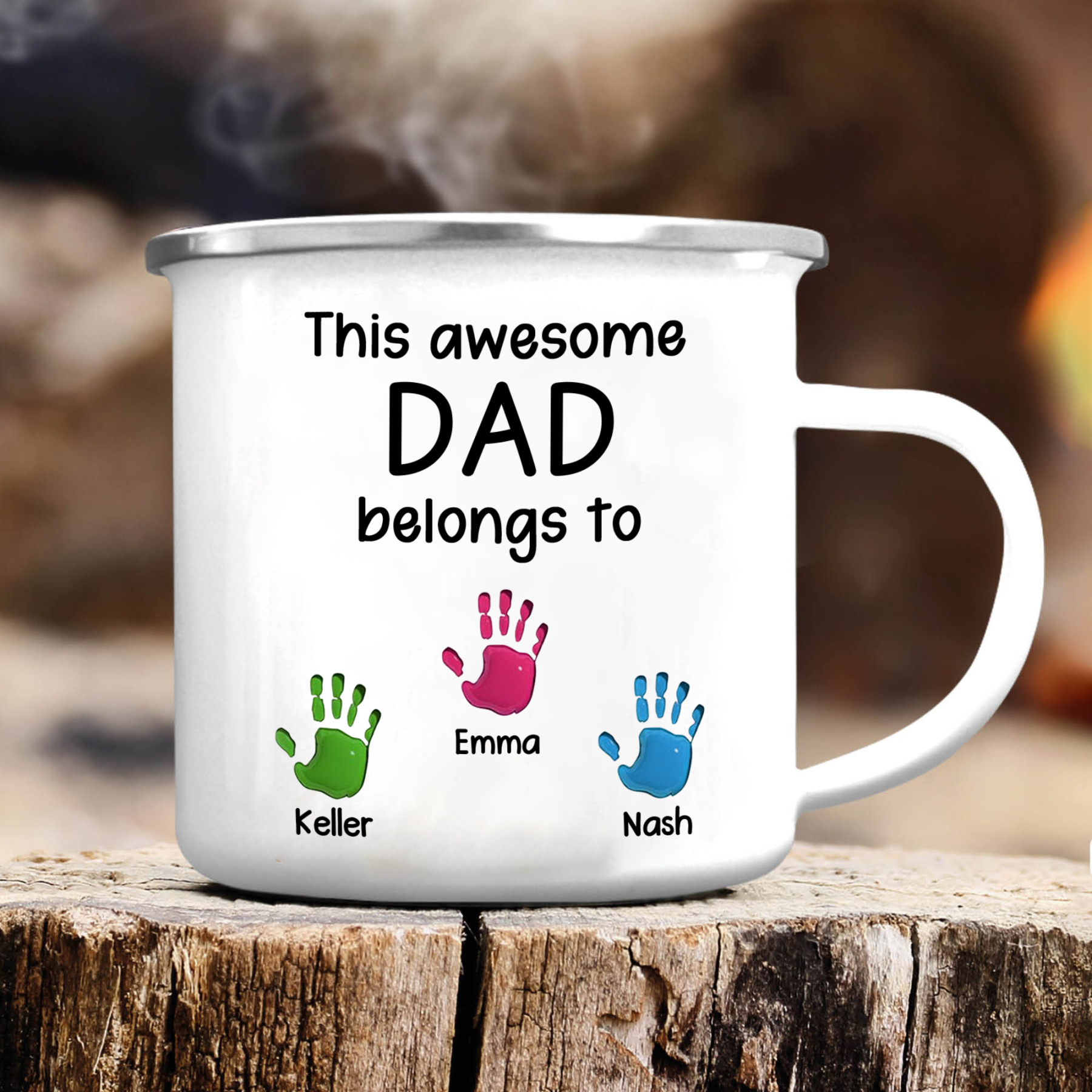 3 Names Personalised Enamel Mug – Custom Father's Day Gift | Jessemade