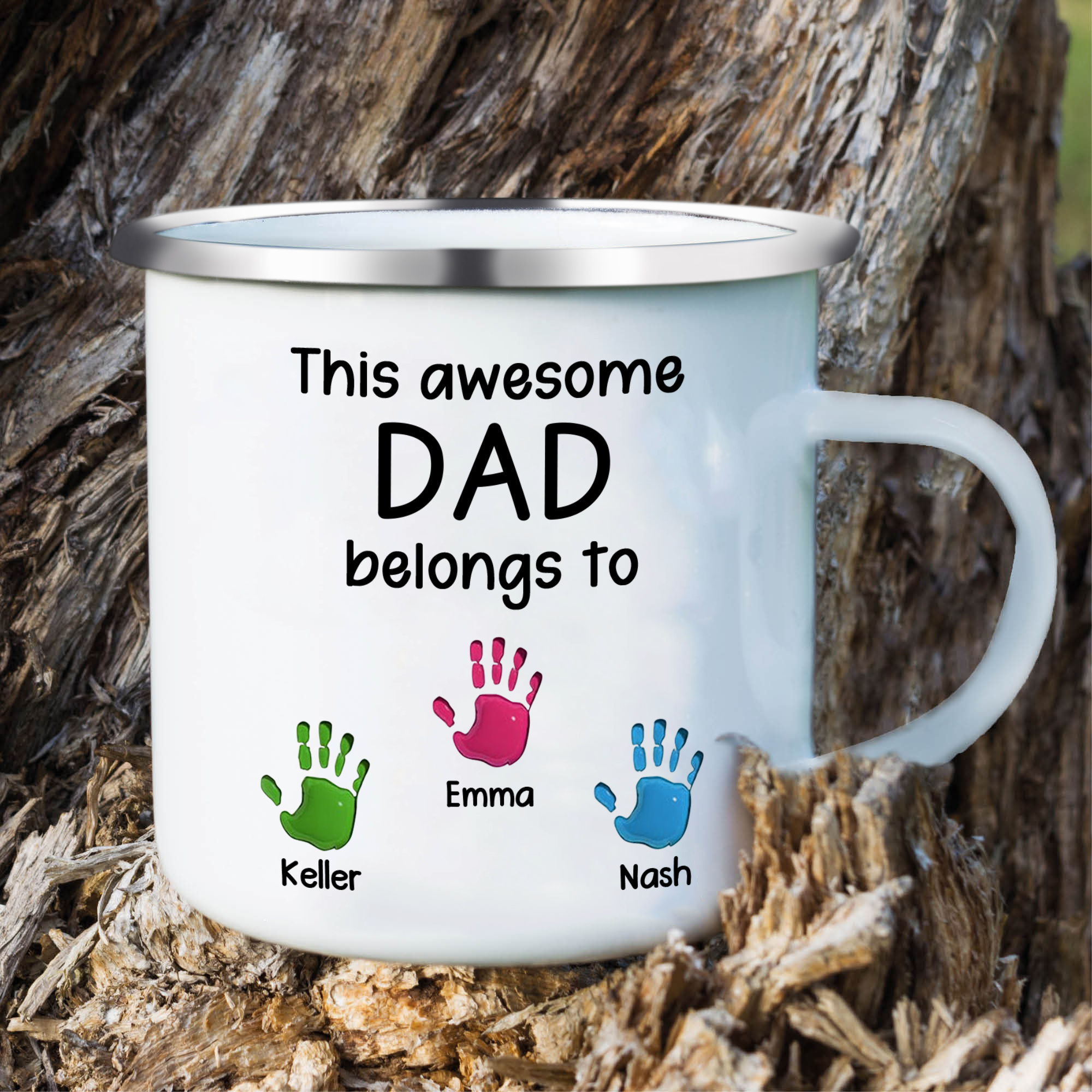 3 Names Personalised Enamel Mug – Custom Father's Day Gift | Jessemade