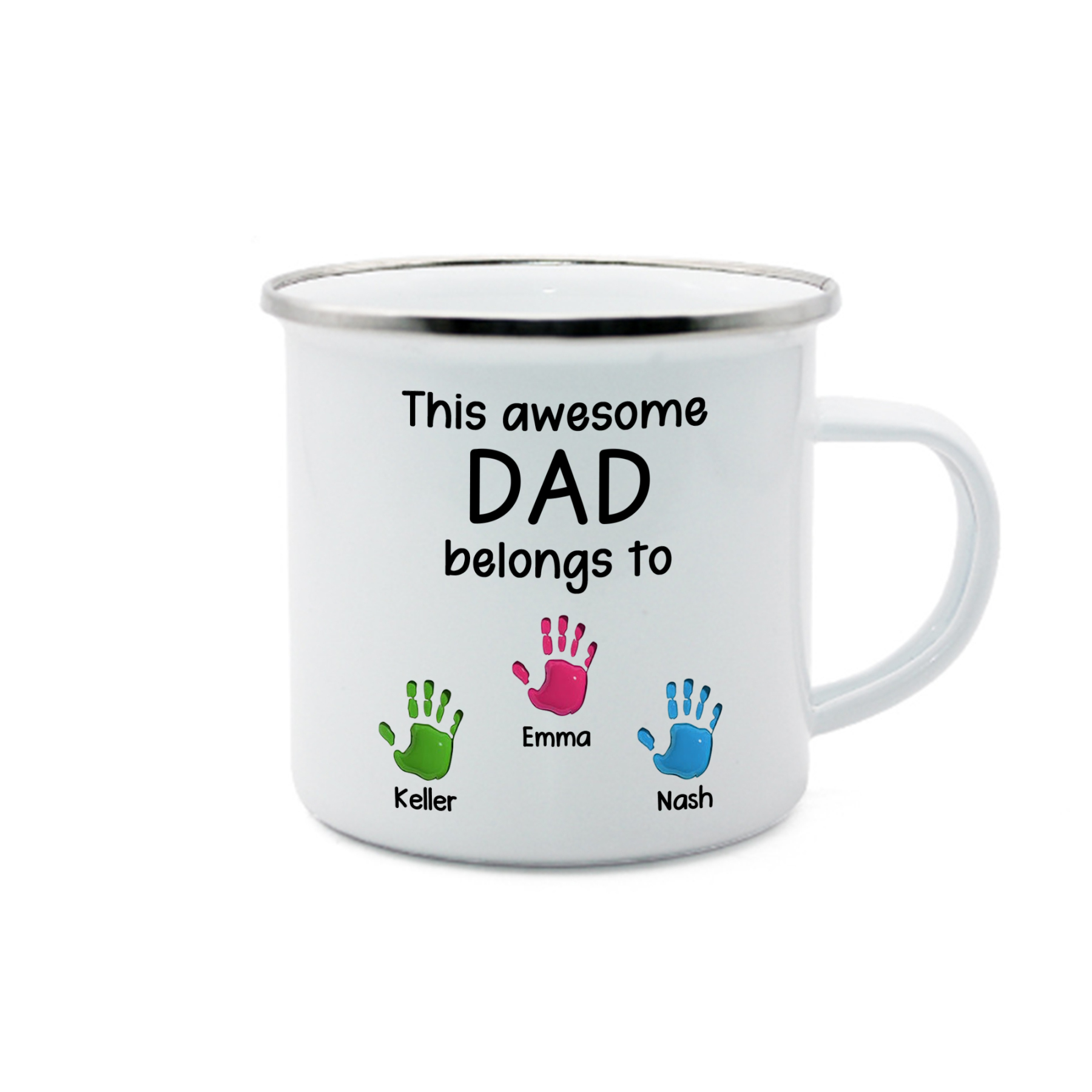 3 Names Personalised Enamel Mug – Custom Father's Day Gift | Jessemade