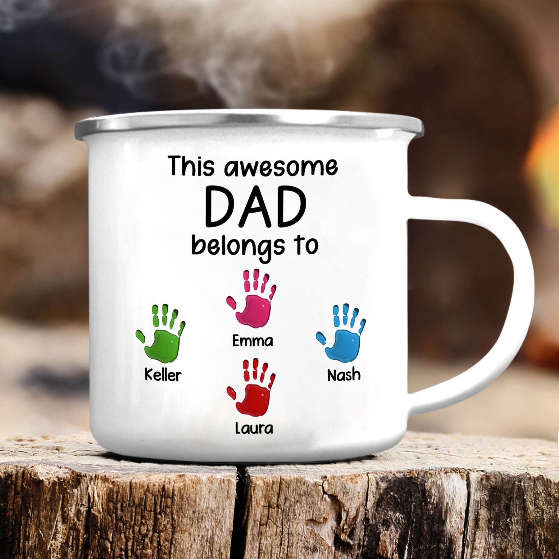4 Names Personalised Enamel Mug – Custom Father's Day Gift | Jessemade