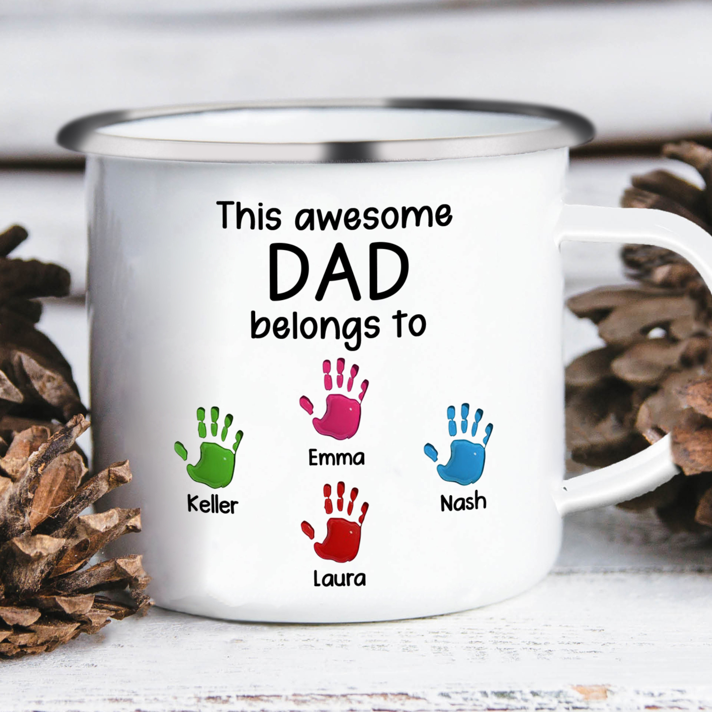 4 Names Personalised Enamel Mug – Custom Father's Day Gift | Jessemade