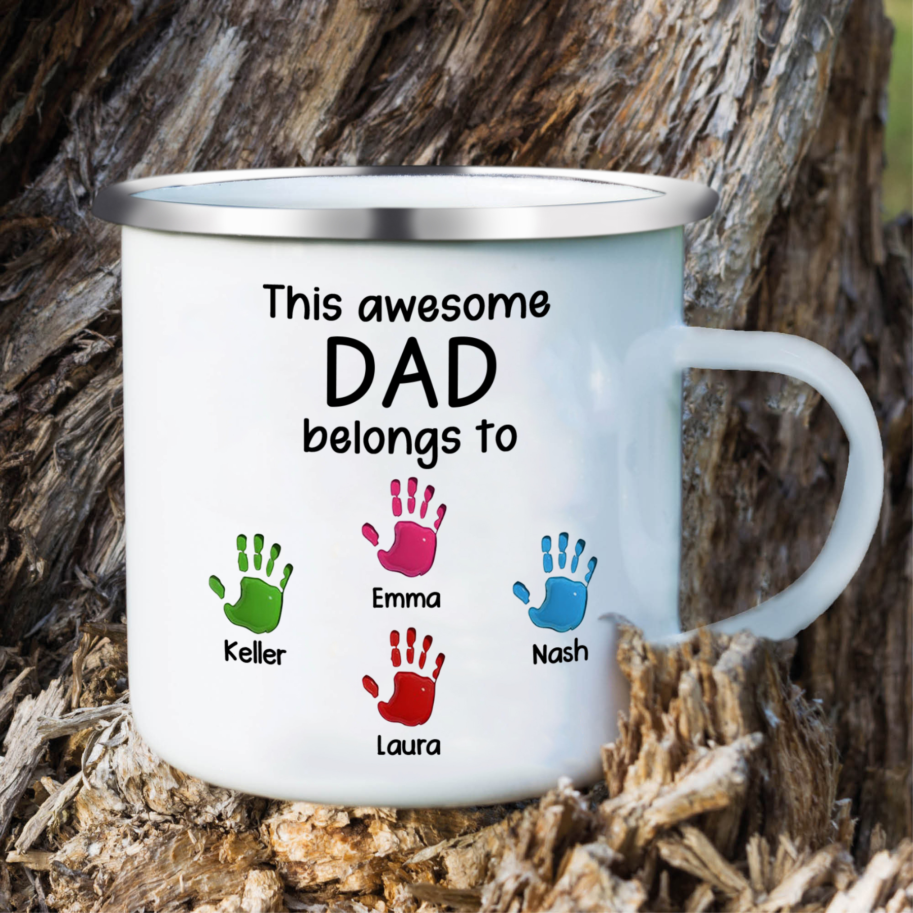 4 Names Personalised Enamel Mug – Custom Father's Day Gift | Jessemade