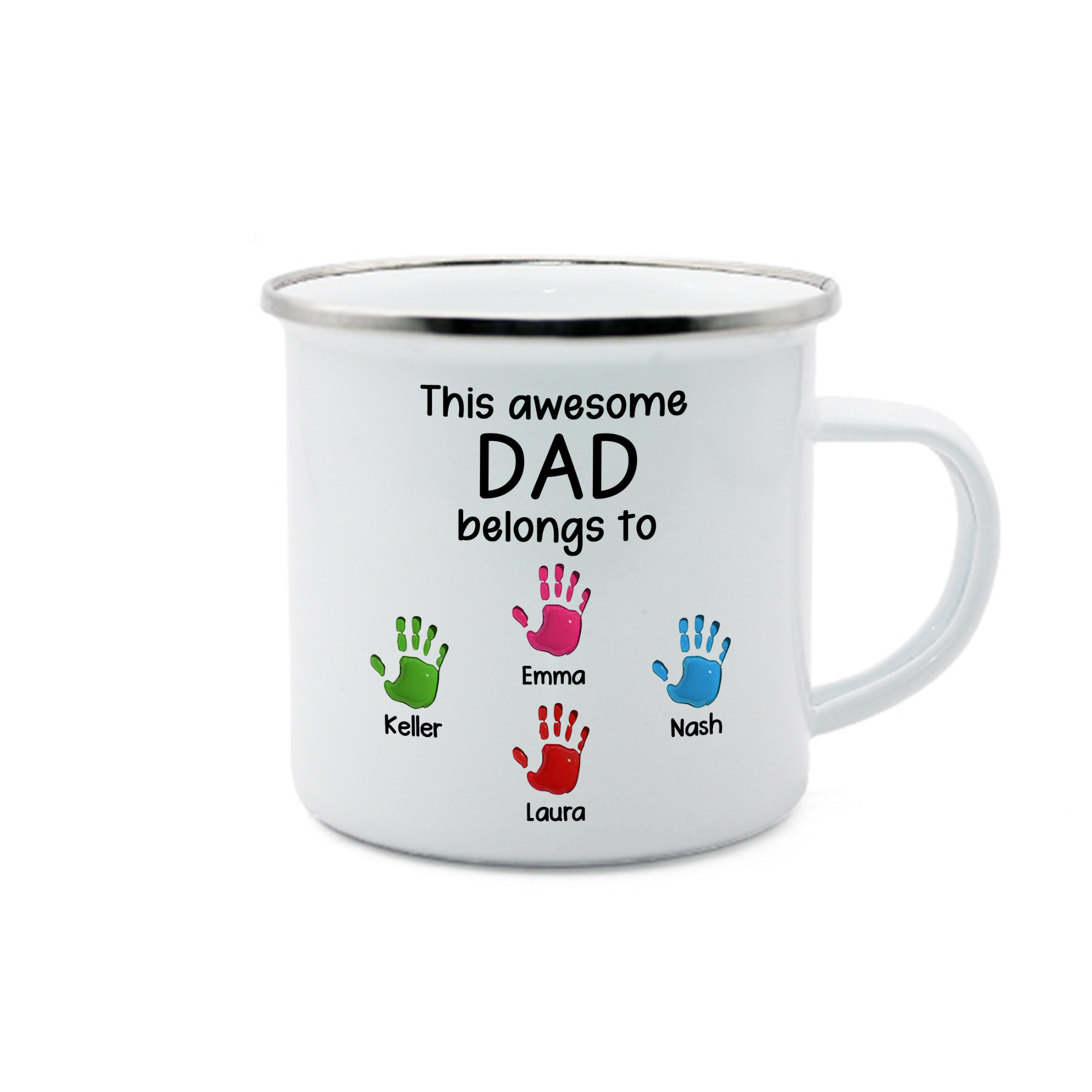4 Names Personalised Enamel Mug – Custom Father's Day Gift | Jessemade