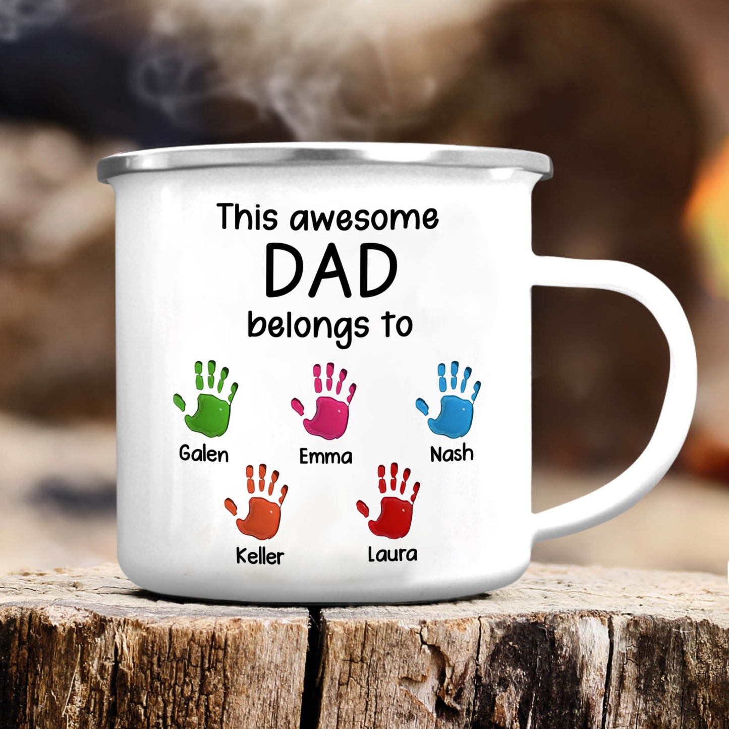 5 Names Personalised Enamel Mug – Custom Father's Day Gift | Jessemade