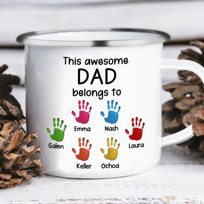 6 Names Personalised Enamel Mug – Custom Father's Day Gift | Jessemade
