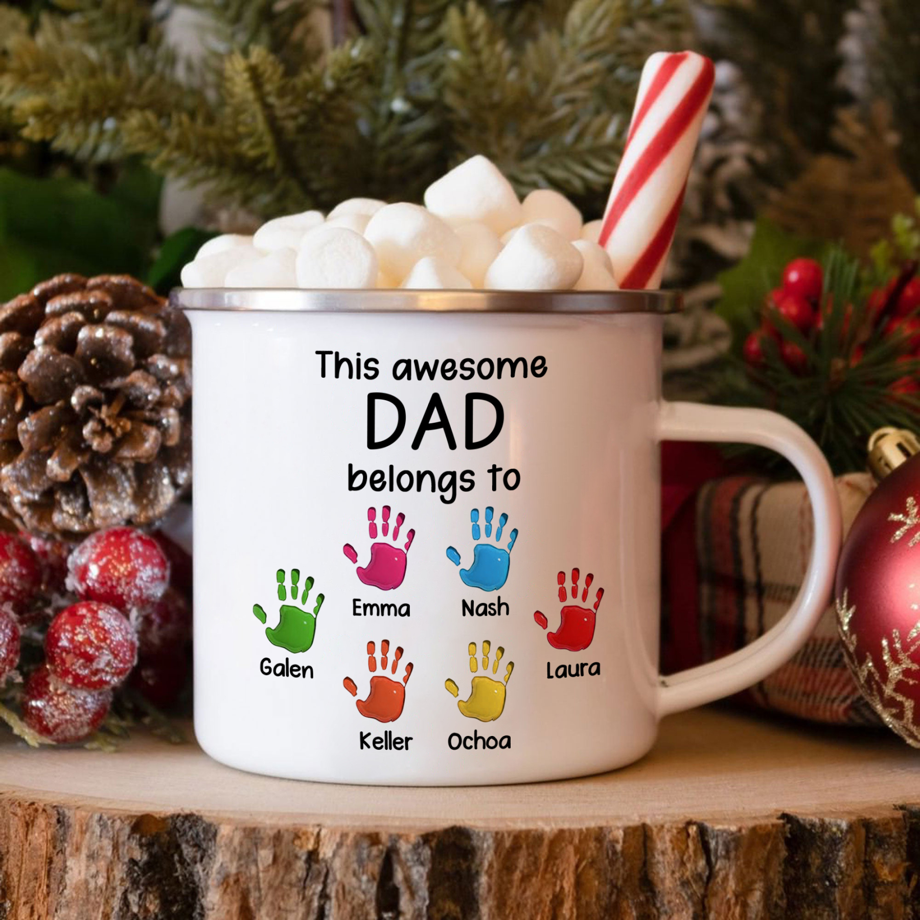 6 Names Personalised Enamel Mug – Custom Father's Day Gift | Jessemade