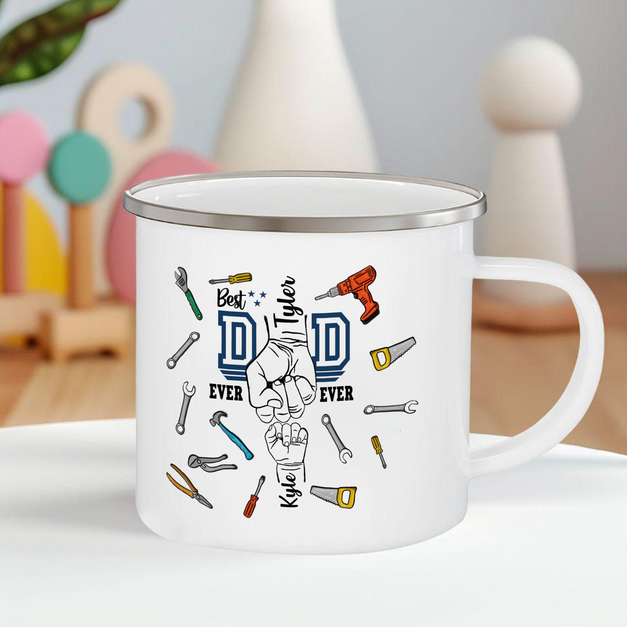 2 Names Personalised Fist Dad Enamel Mug – Custom Father's Day Gift | Jessemade