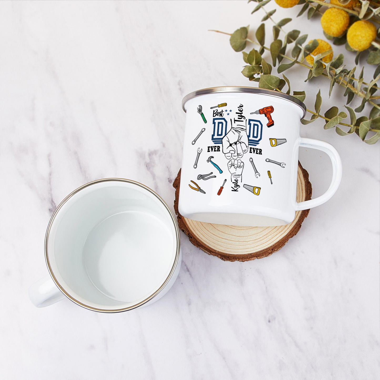 2 Names Personalised Fist Dad Enamel Mug – Custom Father's Day Gift | Jessemade