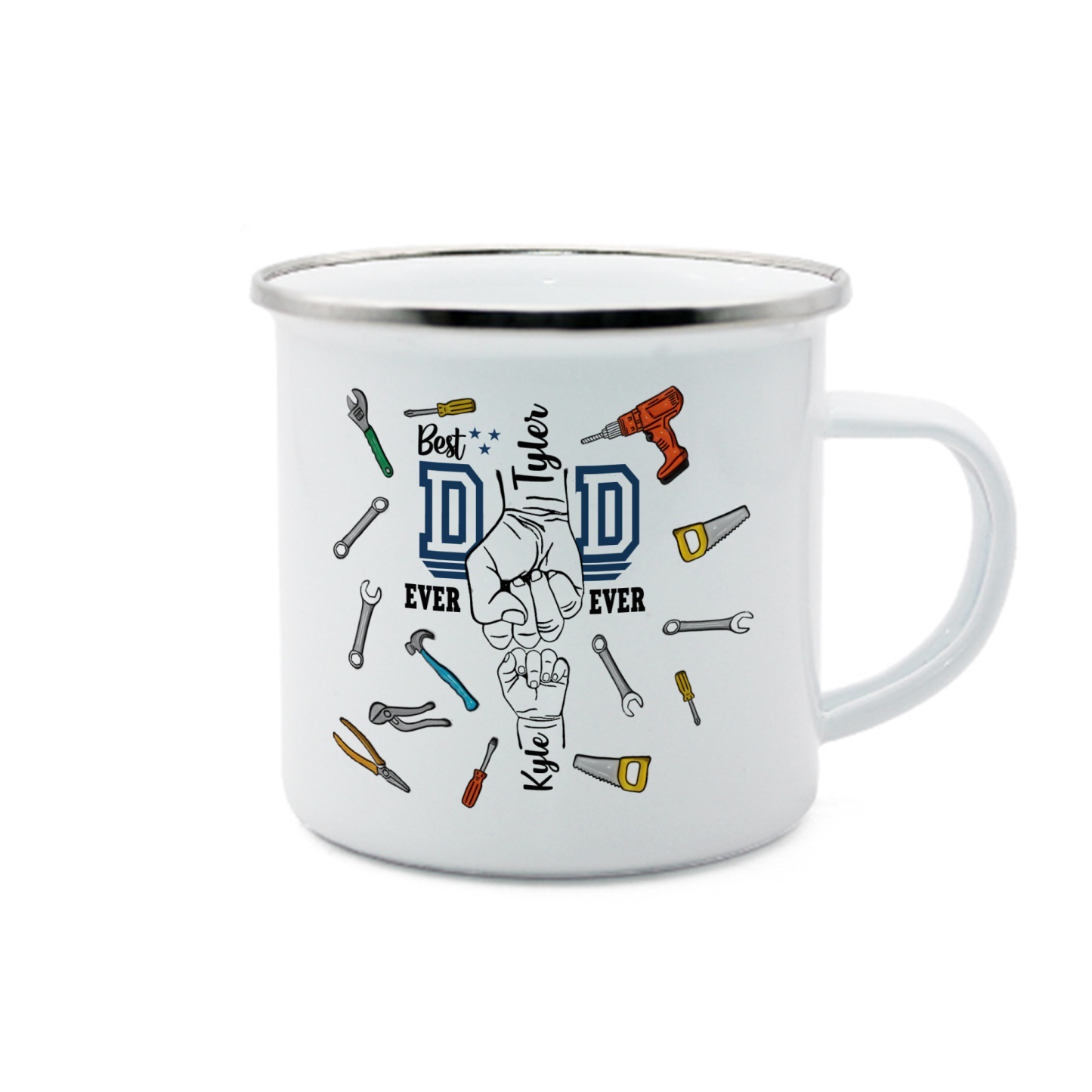 2 Names Personalised Fist Dad Enamel Mug – Custom Father's Day Gift | Jessemade