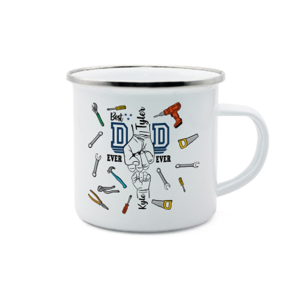 2 Names Personalised Fist Dad Enamel Mug – Custom Father's Day Gift | Jessemade