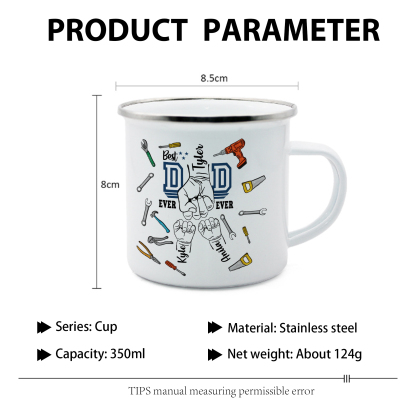 3 Names Personalised Fist Dad Enamel Mug – Custom Father's Day Gift | Jessemade