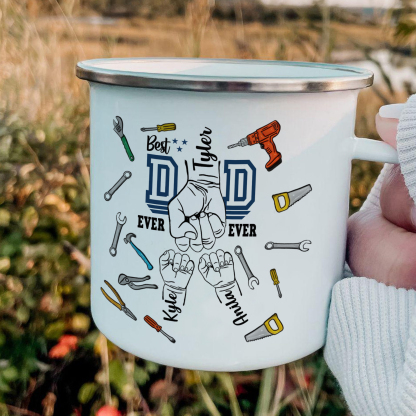3 Names Personalised Fist Dad Enamel Mug – Custom Father's Day Gift | Jessemade