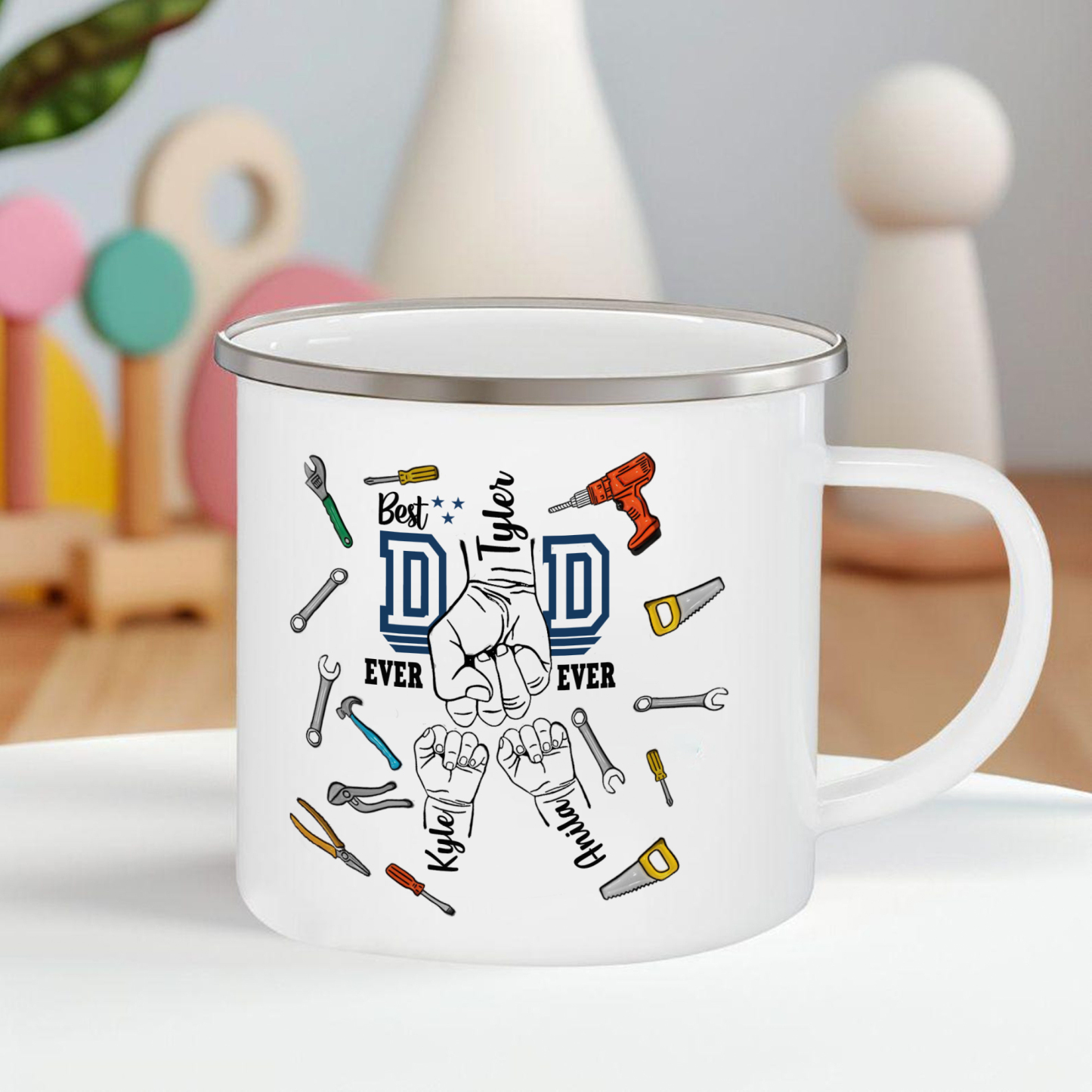 3 Names Personalised Fist Dad Enamel Mug – Custom Father's Day Gift | Jessemade