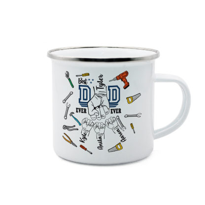 4 Names Personalised Fist Dad Enamel Mug – Custom Father's Day Gift | Jessemade