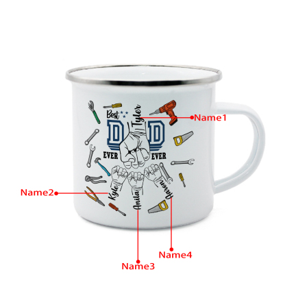 4 Names Personalised Fist Dad Enamel Mug – Custom Father's Day Gift | Jessemade