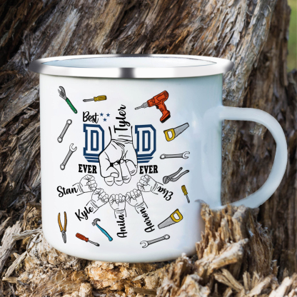 6 Names Personalised Fist Dad Enamel Mug – Custom Father's Day Gift | Jessemade