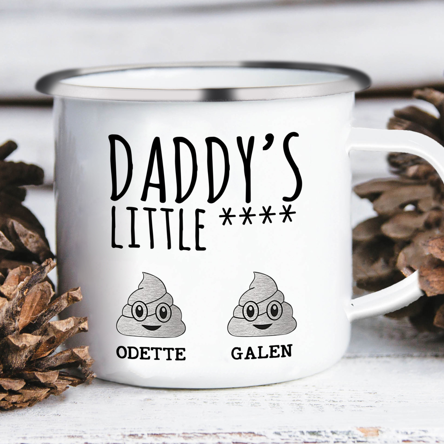 2 Names Personalised Funny Dad Enamel Mug – Custom Father's Day Gift |
