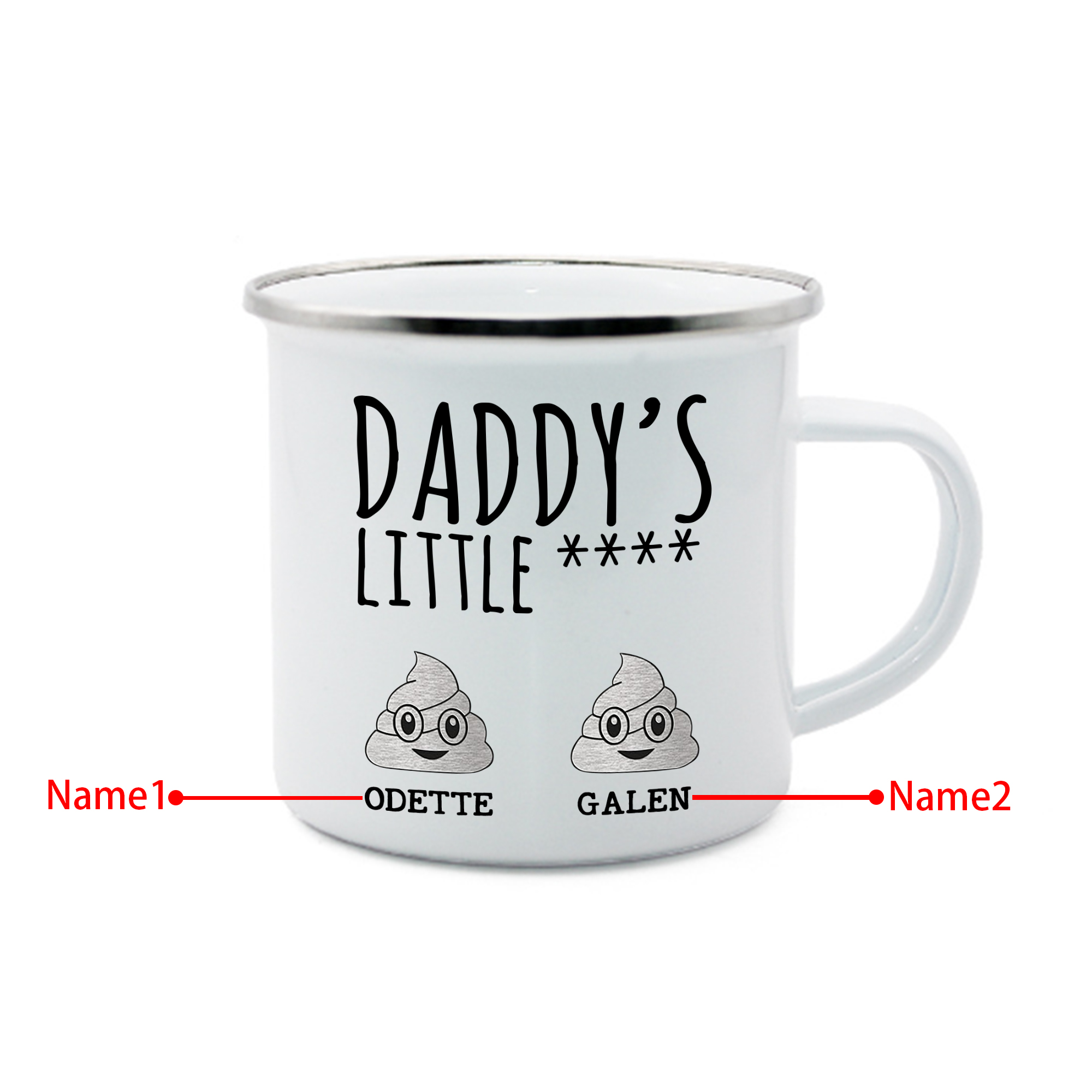 2 Names Personalised Funny Dad Enamel Mug – Custom Father's Day Gift | Jessemade