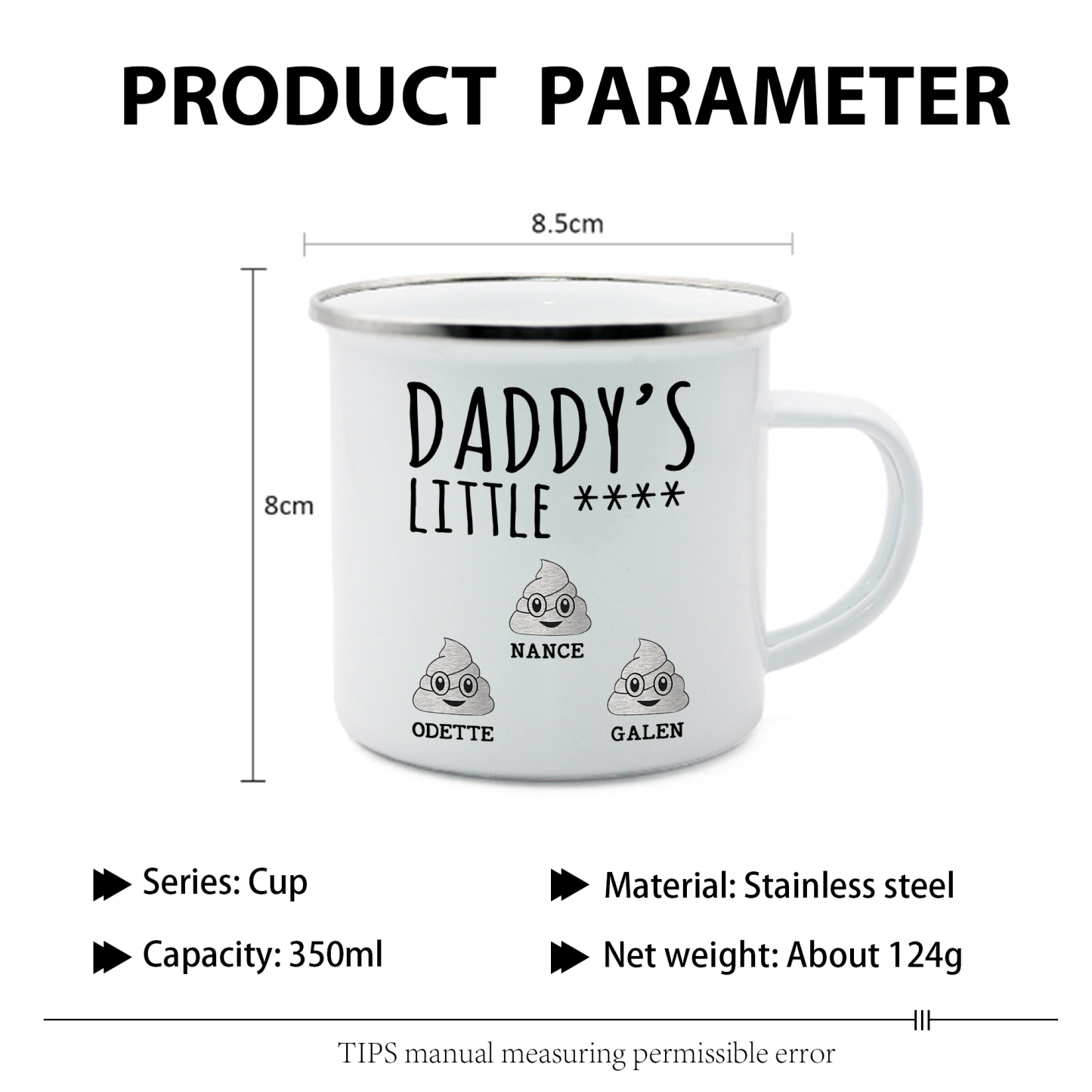 3 Names Personalised Funny Dad Enamel Mug – Custom Father's Day Gift | Jessemade
