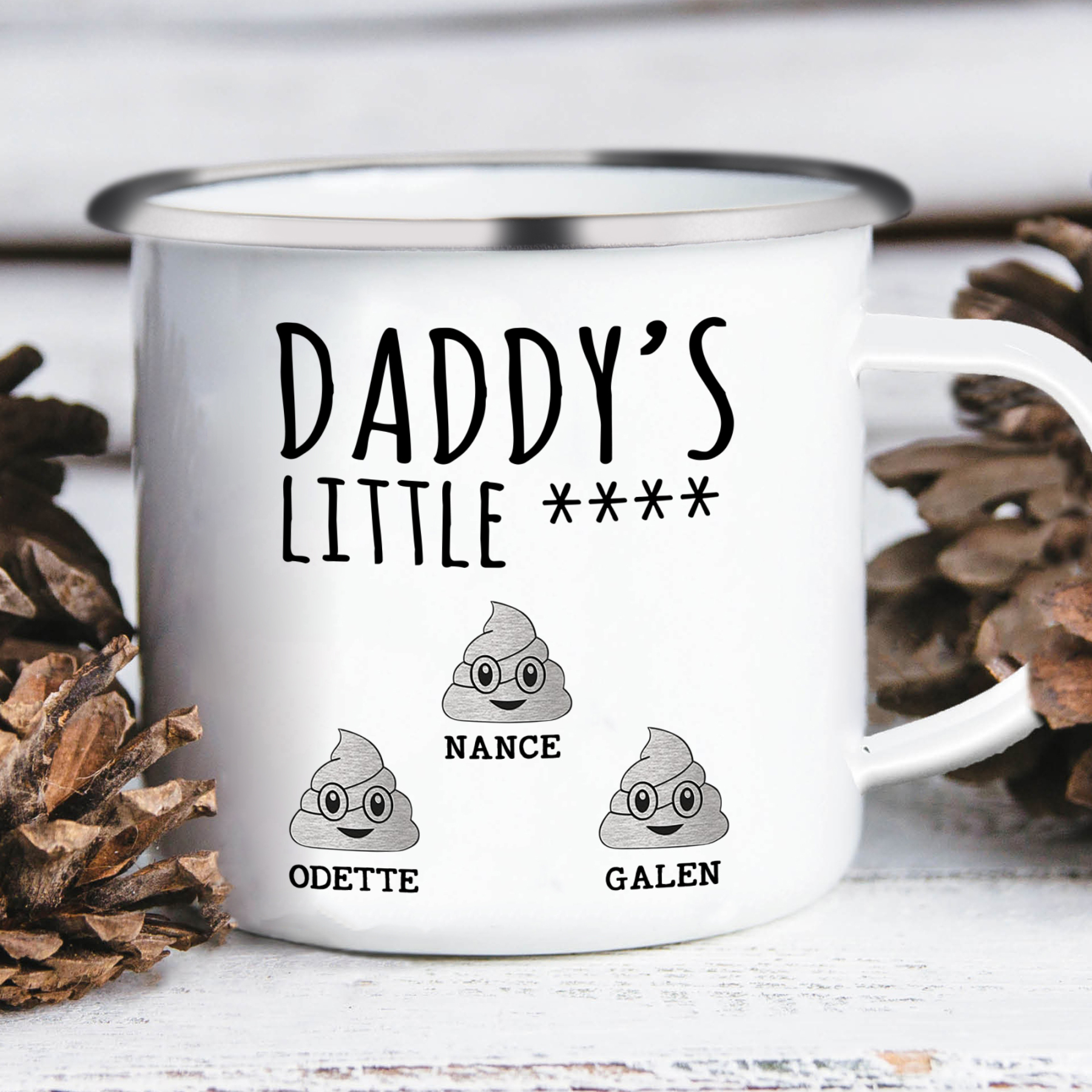 3 Names Personalised Funny Dad Enamel Mug – Custom Father's Day Gift |