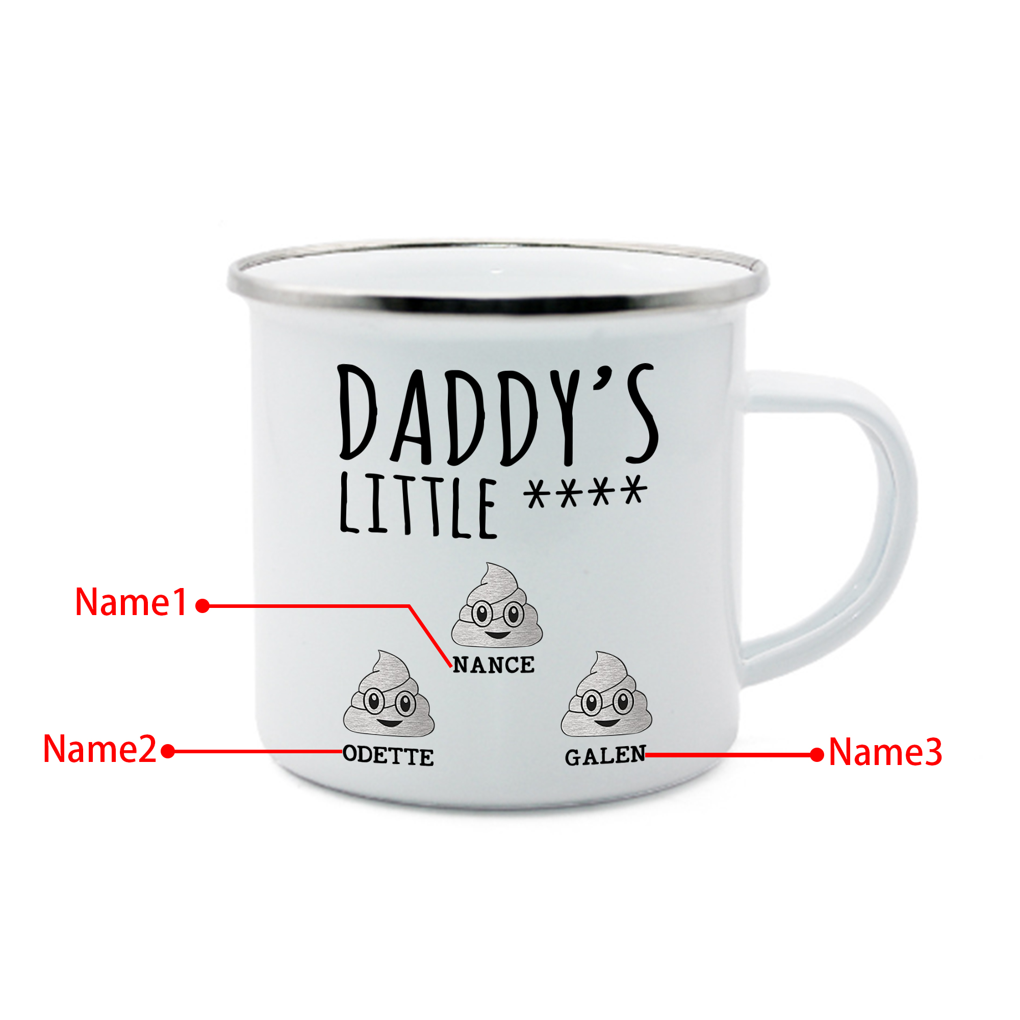 3 Names Personalised Funny Dad Enamel Mug – Custom Father's Day Gift | Jessemade