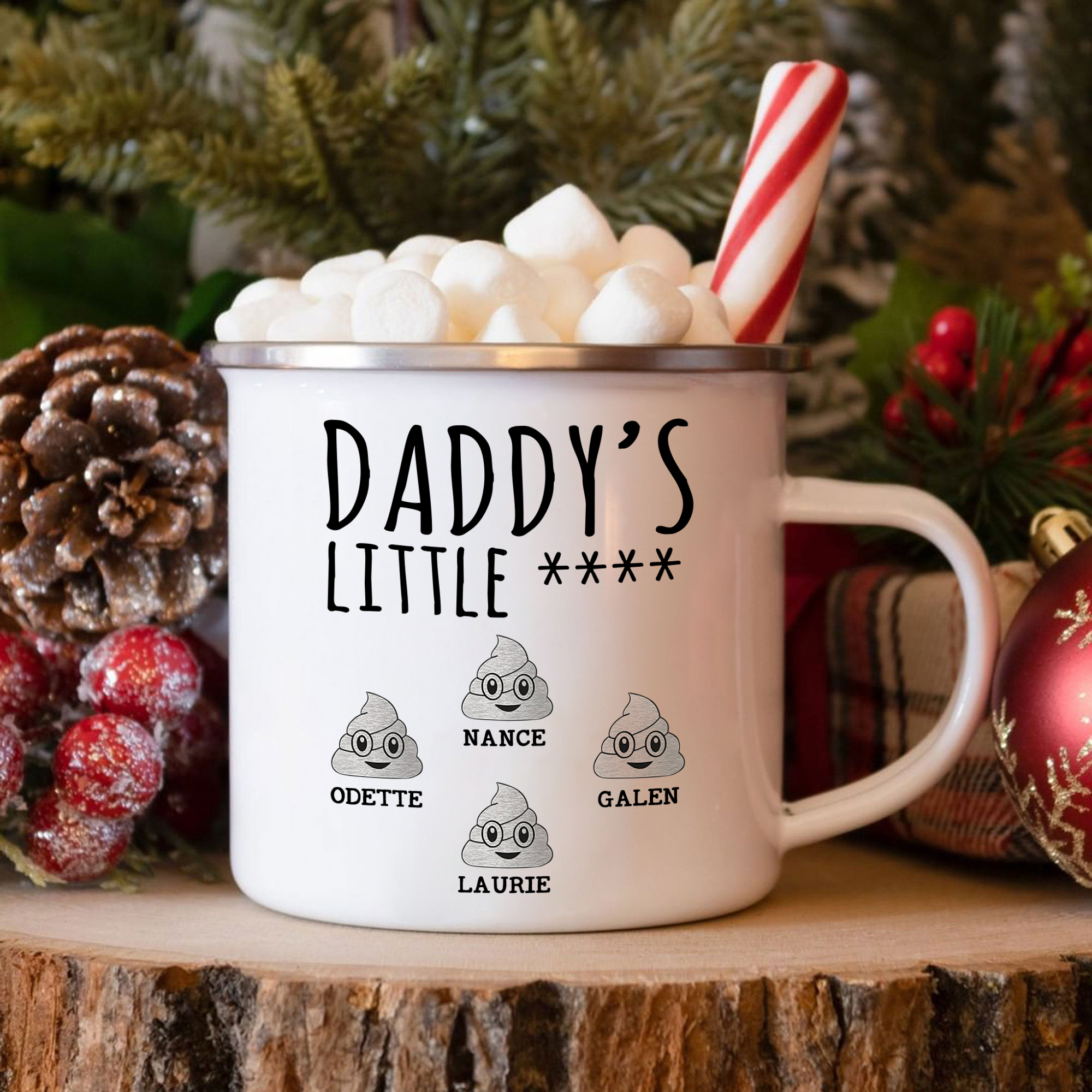 4 Names Personalised Funny Dad Enamel Mug – Custom Father's Day Gift | Jessemade