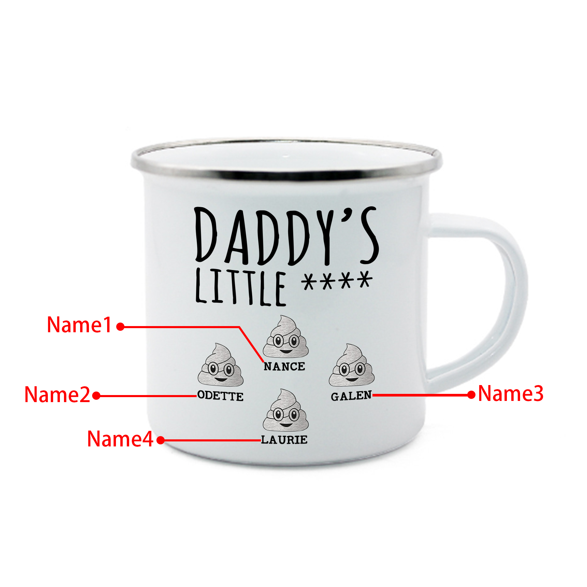 4 Names Personalised Funny Dad Enamel Mug – Custom Father's Day Gift | Jessemade