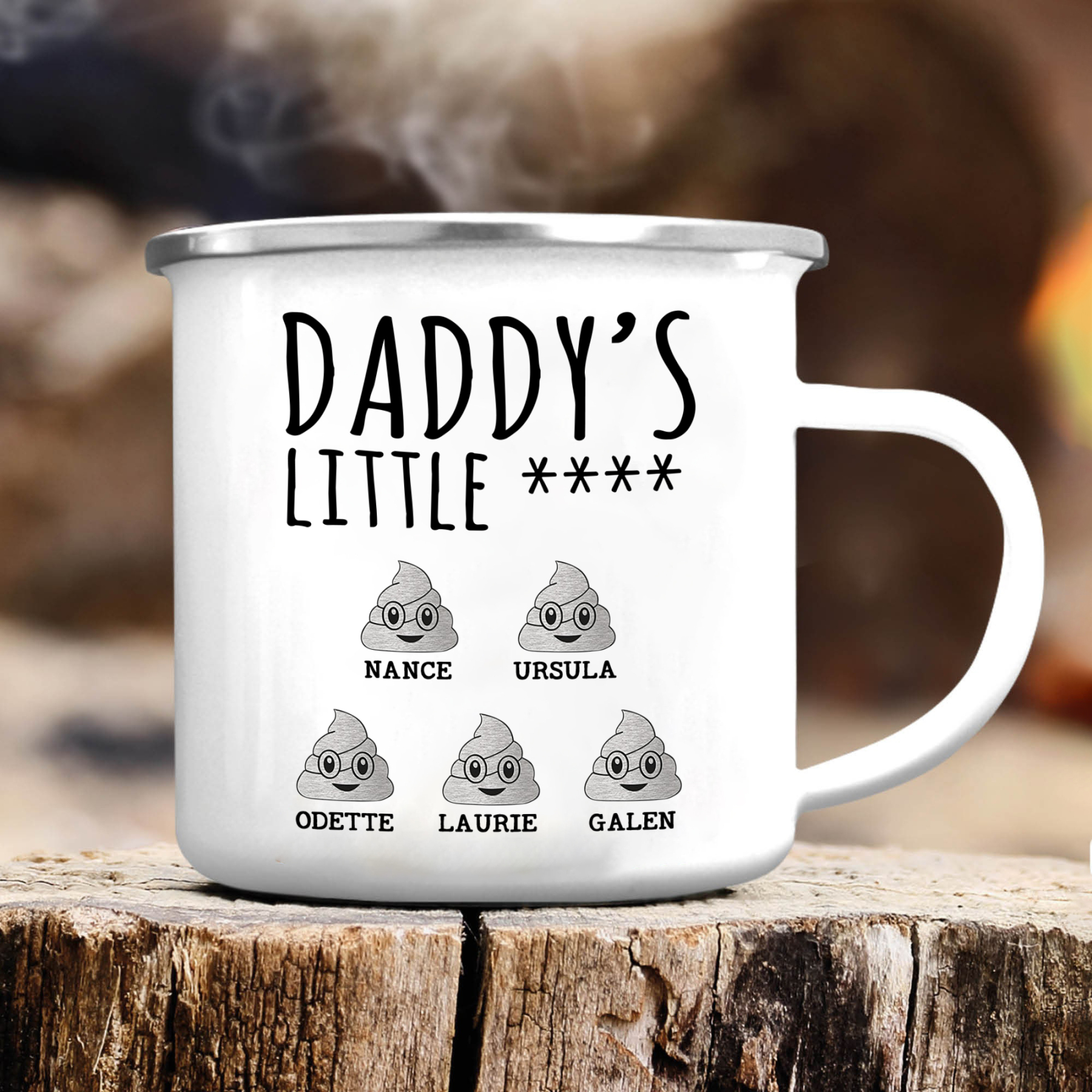 5 Names Personalised Funny Dad Enamel Mug – Custom Father's Day Gift | Jessemade