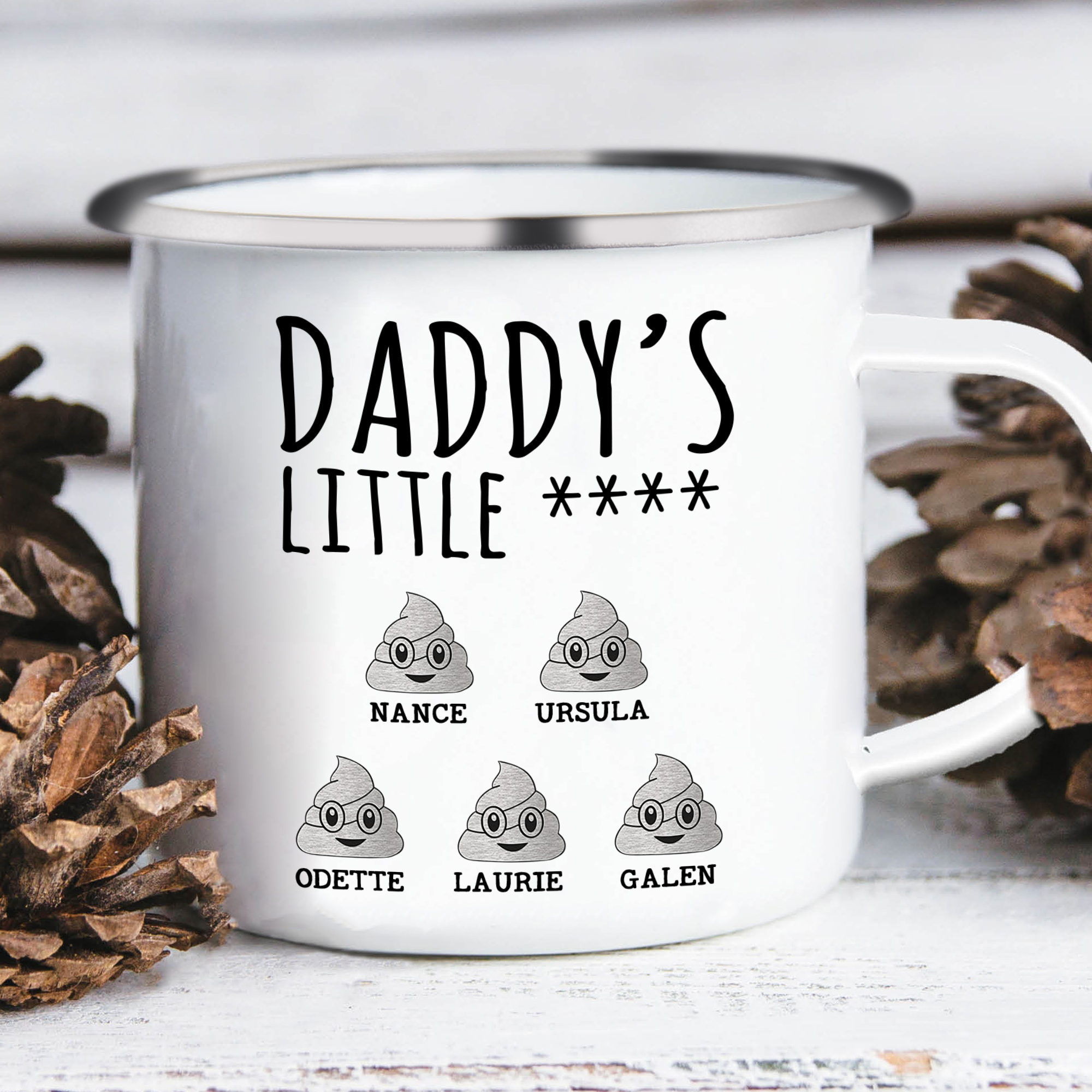 5 Names Personalised Funny Dad Enamel Mug – Custom Father's Day Gift | Jessemade