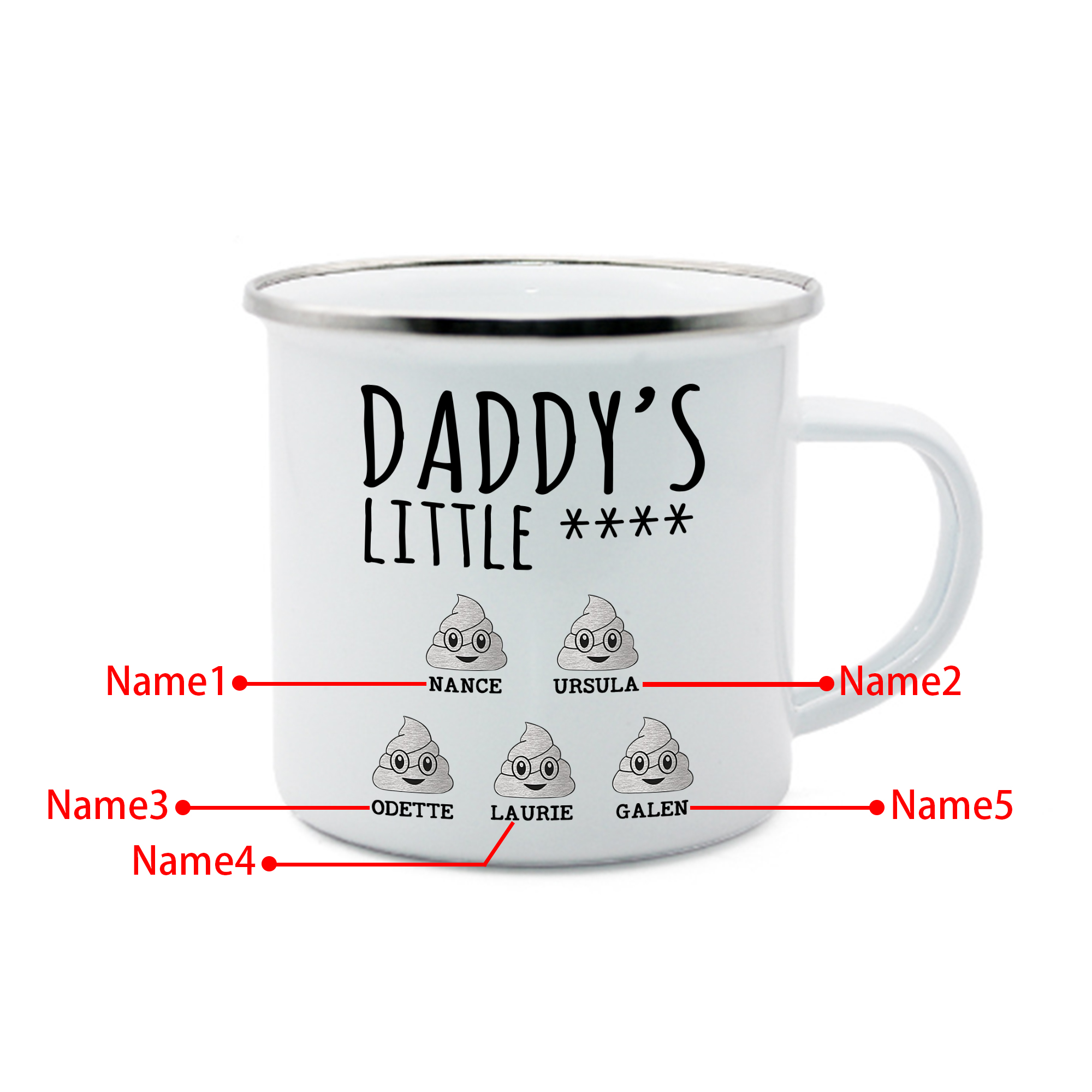 5 Names Personalised Funny Dad Enamel Mug – Custom Father's Day Gift | Jessemade