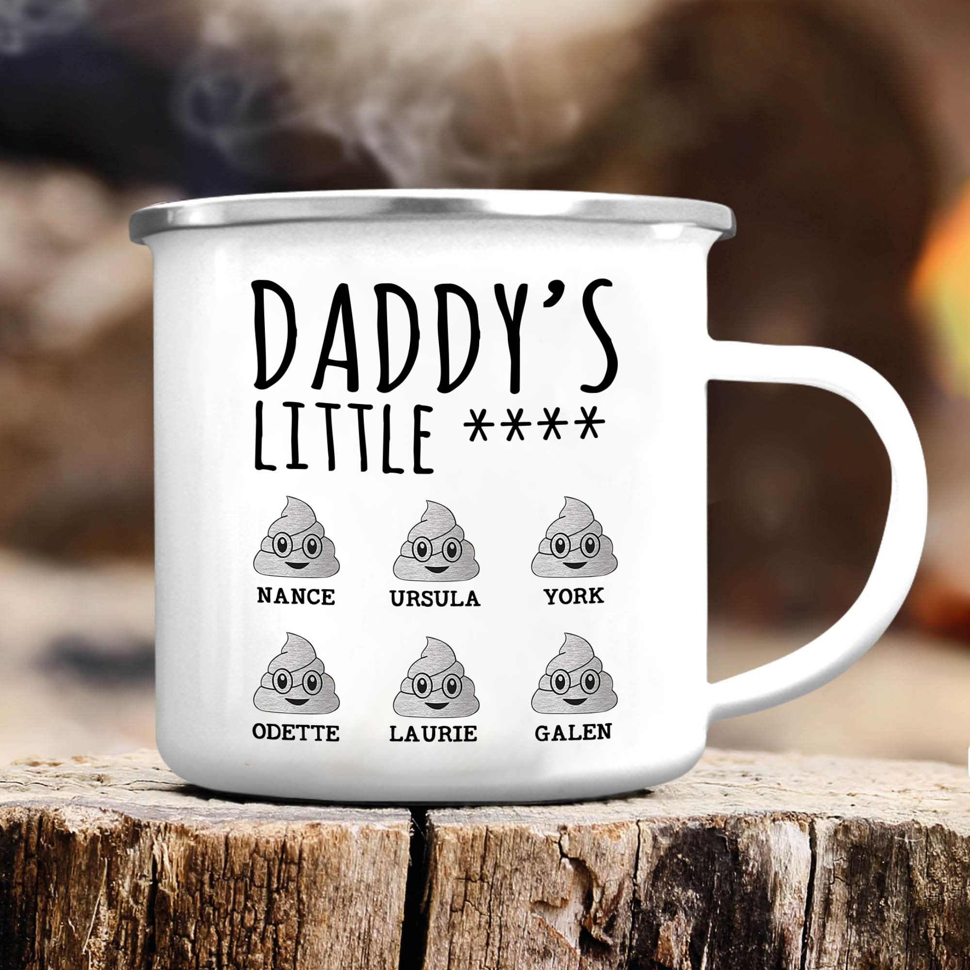 6 Names Personalised Funny Dad Enamel Mug – Custom Father's Day Gift | Jessemade