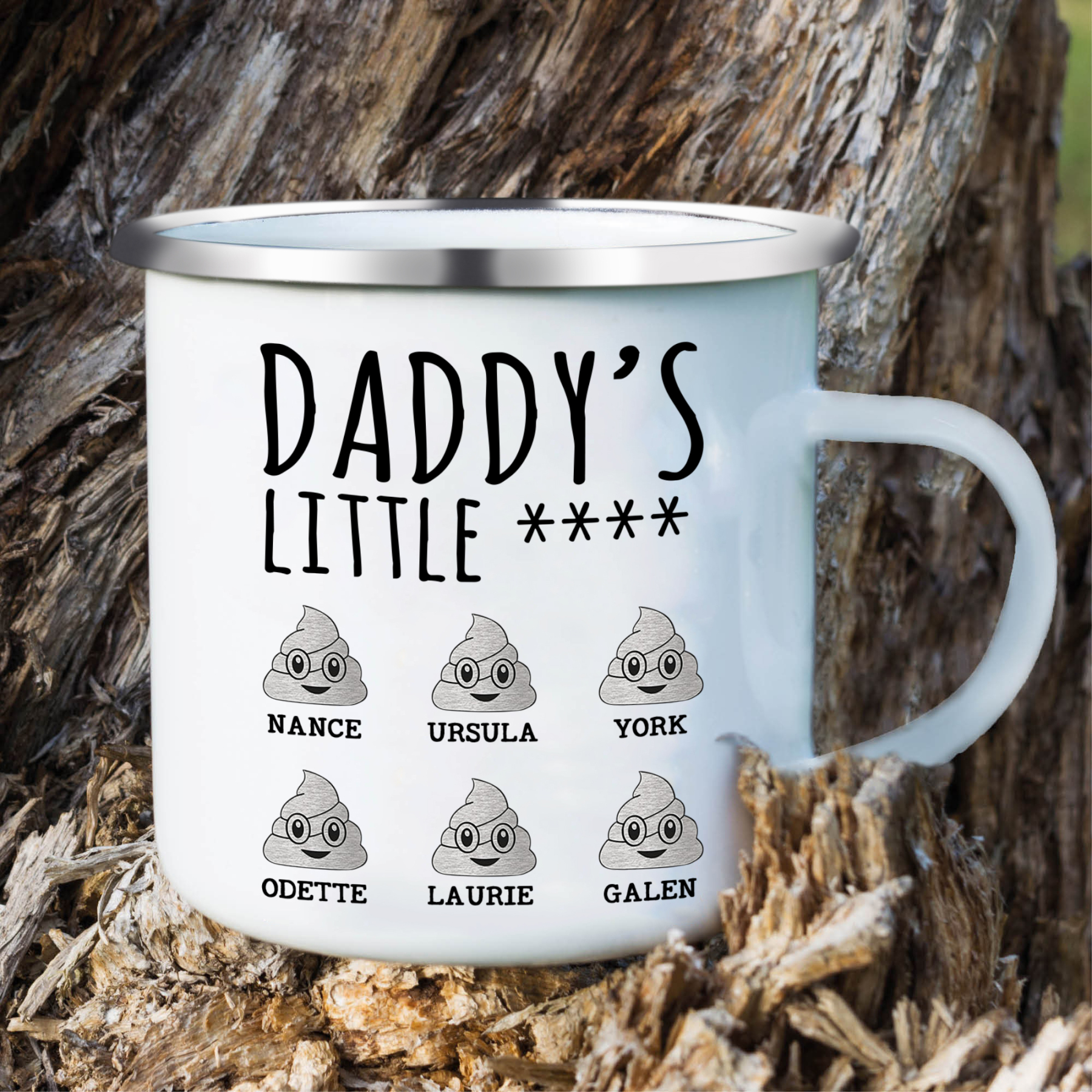6 Names Personalised Funny Dad Enamel Mug – Custom Father's Day Gift | Jessemade