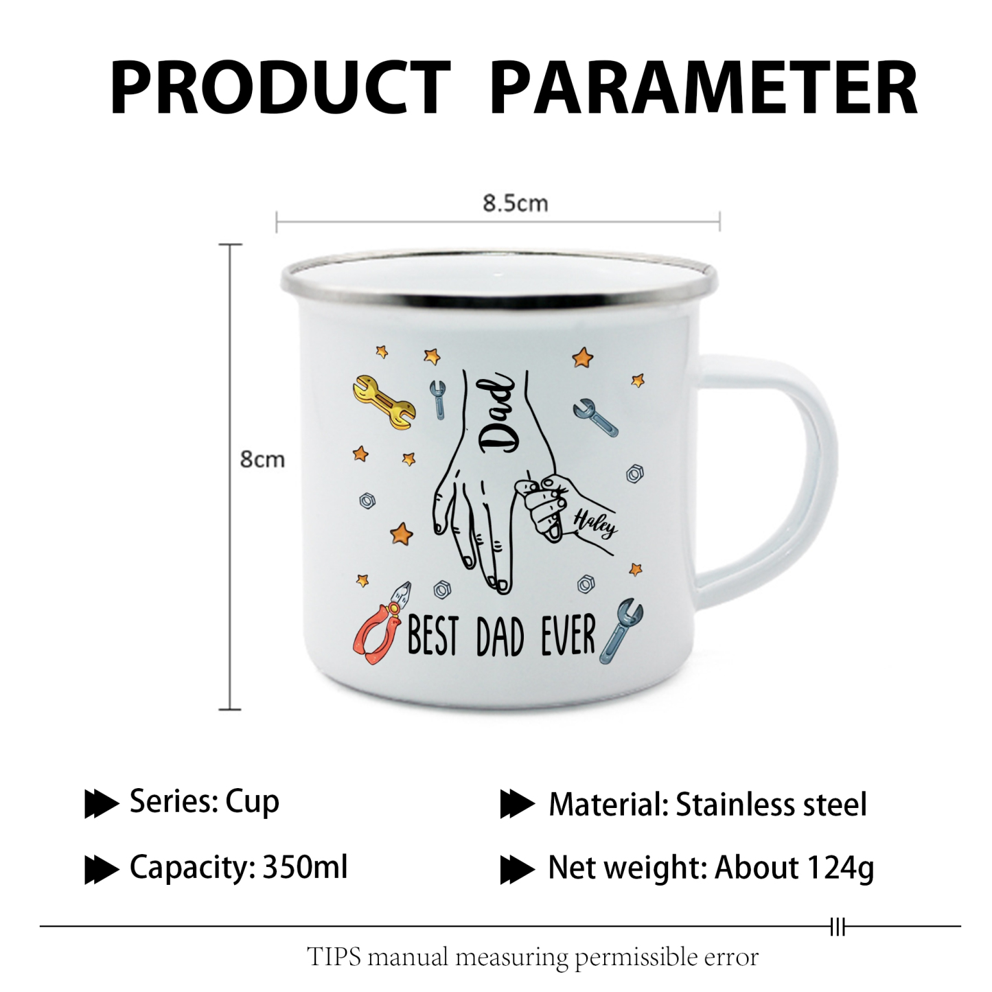 2 Names & 1 Text Personalised Best Dad Ever Enamel Mug – Custom Father's Day Gift | Jessemade