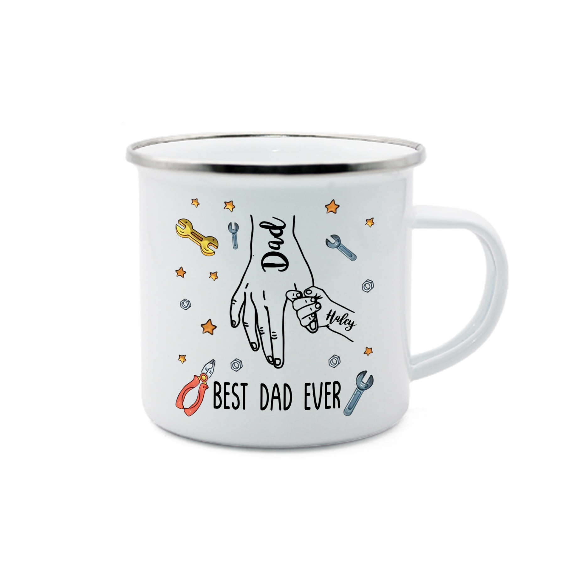 2 Names & 1 Text Personalised Best Dad Ever Enamel Mug – Custom Father's Day Gift | Jessemade