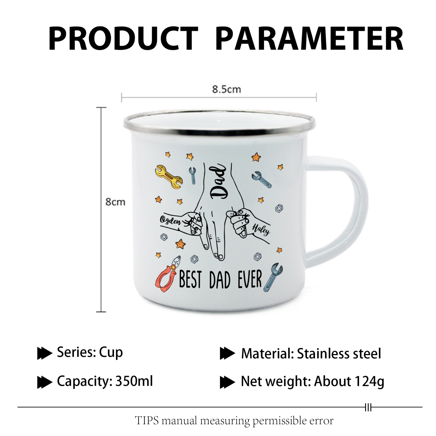 3 Names & 1 Text Personalised Best Dad Ever Enamel Mug – Custom Father's Day Gift | Jessemade