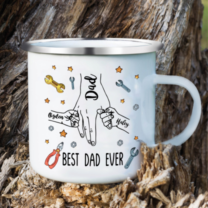 3 Names & 1 Text Personalised Best Dad Ever Enamel Mug – Custom Father's Day Gift | Jessemade