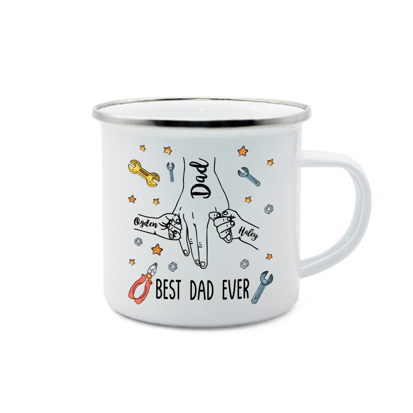 3 Names & 1 Text Personalised Best Dad Ever Enamel Mug – Custom Father's Day Gift | Jessemade