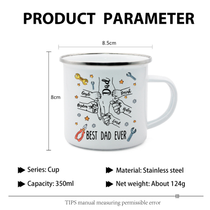 6 Names & 1 Text Personalised Best Dad Ever Enamel Mug – Custom Father's Day Gift | Jessemade