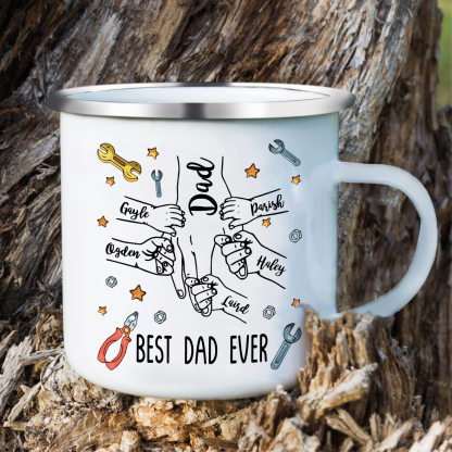 6 Names & 1 Text Personalised Best Dad Ever Enamel Mug – Custom Father's Day Gift | Jessemade