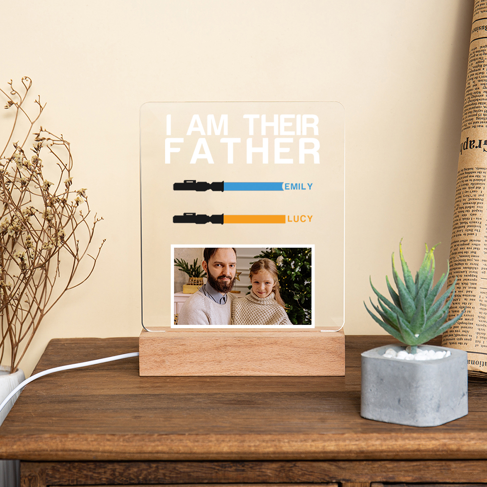 2 Names & 1 Photo Personalised Star Wars Photo LED Acrylic Lamp - Gift for Dad | Jessemade