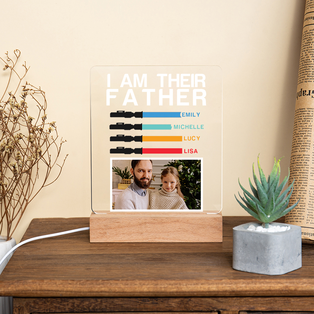 4 Names & 1 Photo Personalised Star Wars Photo LED Acrylic Lamp - Gift for Dad | Jessemade