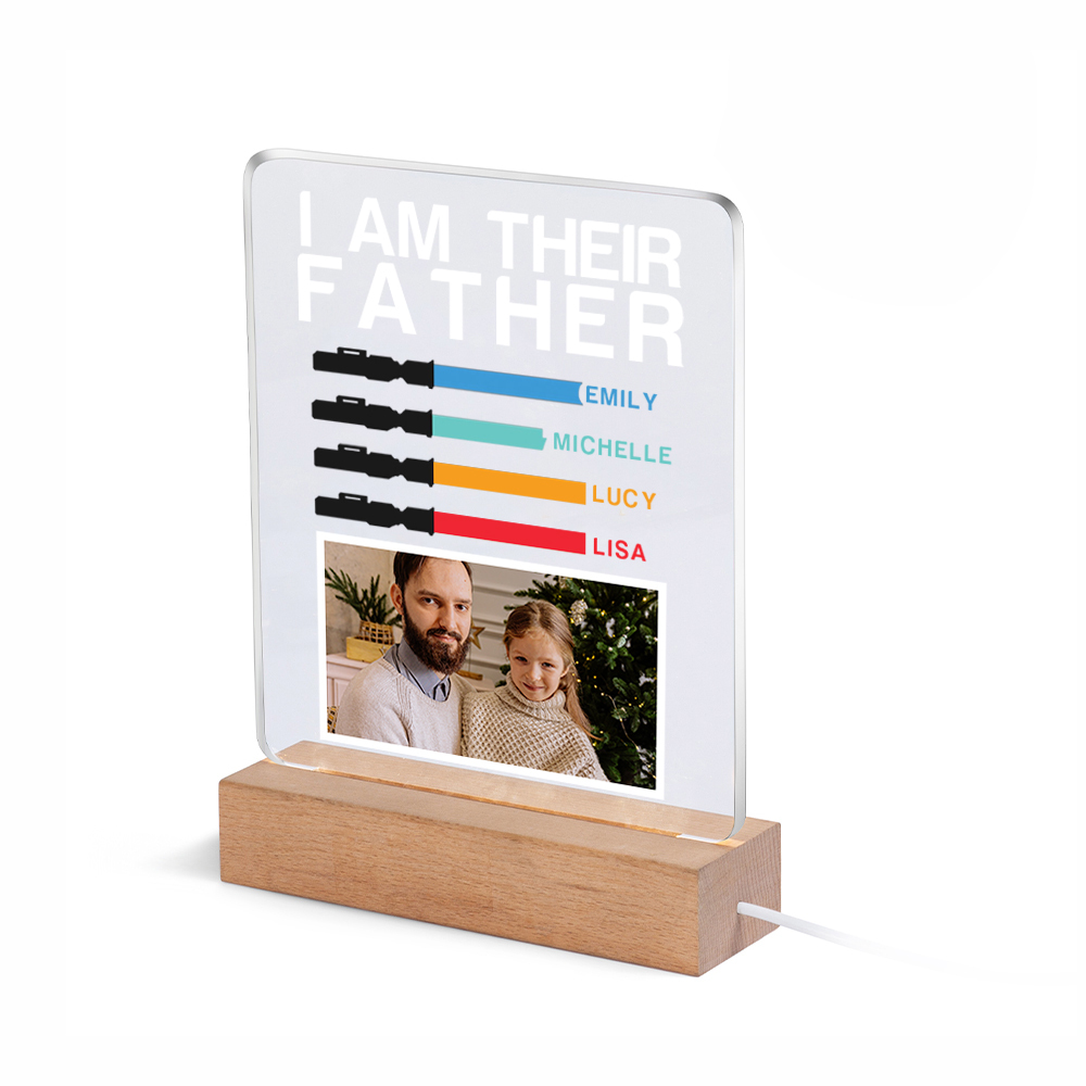 4 Names & 1 Photo Personalised Star Wars Photo LED Acrylic Lamp - Gift for Dad | Jessemade